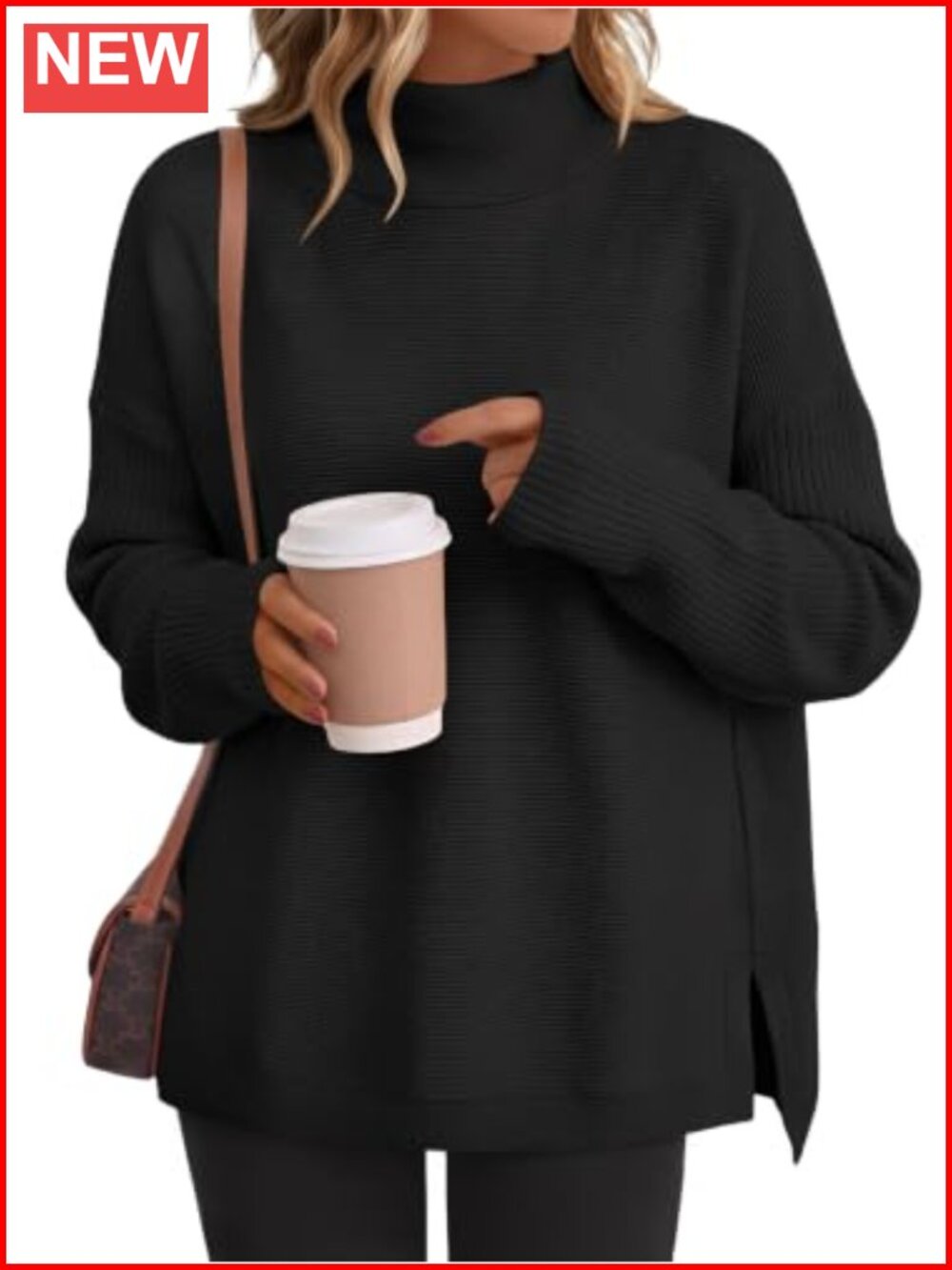 Mock Turtleneck Sweater Oversized Long Tunic Winter Pullover